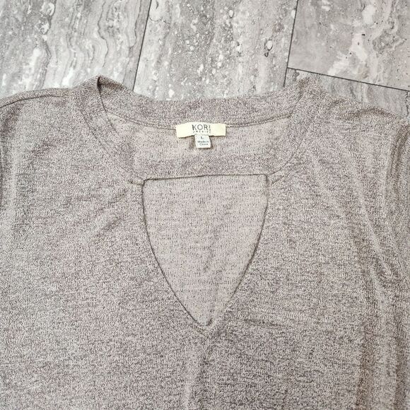 🇬🇪🍑Kori Tan Lightweight Knotted Front Long Sleeve Tunic Top Large - Picture 4 of 10